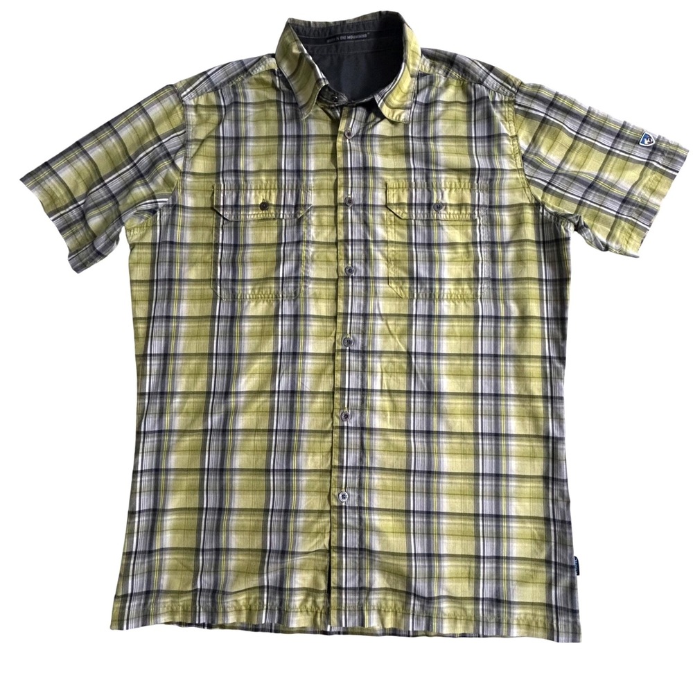 KUHL Mens Plaid Short Sleeve Button Up Shirt Outdoor Casual‎ Green Gray Med